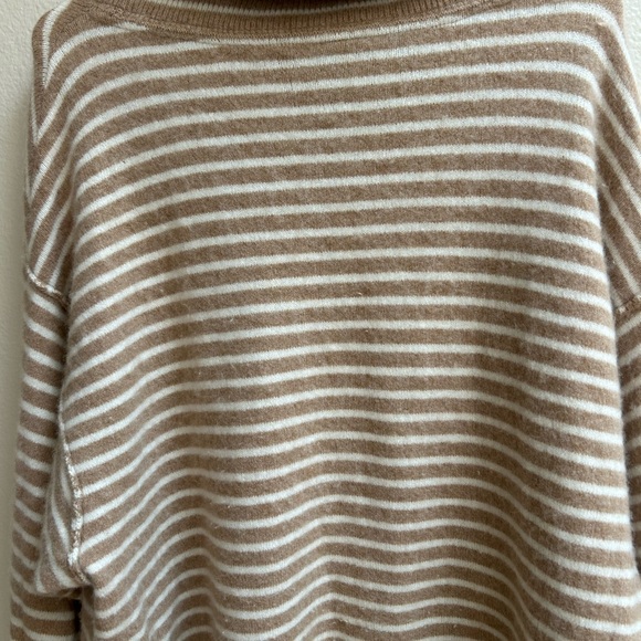 Free People Striped Oversized Cowl Neck Sweater - Size Large, Tan/White - Picture 10 of 10